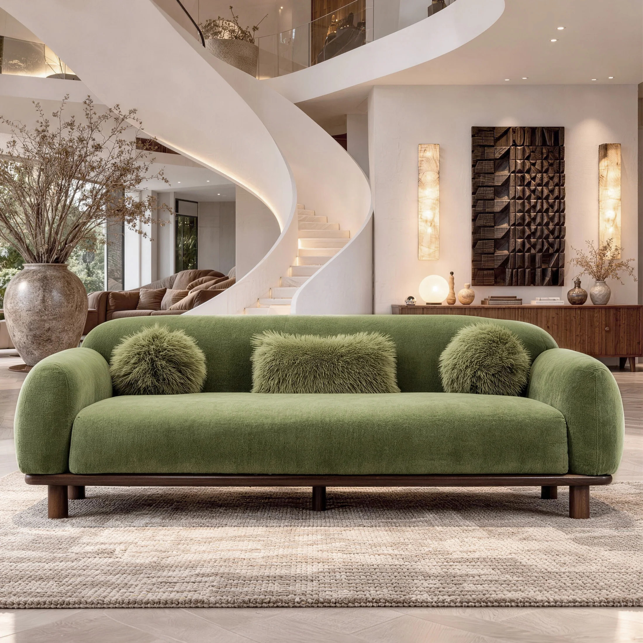 Aukfa 84" Contemporary Sofa, 3 Seater Couch for Living Room, Chenille, Green - Walmart.com | Walmart (US)