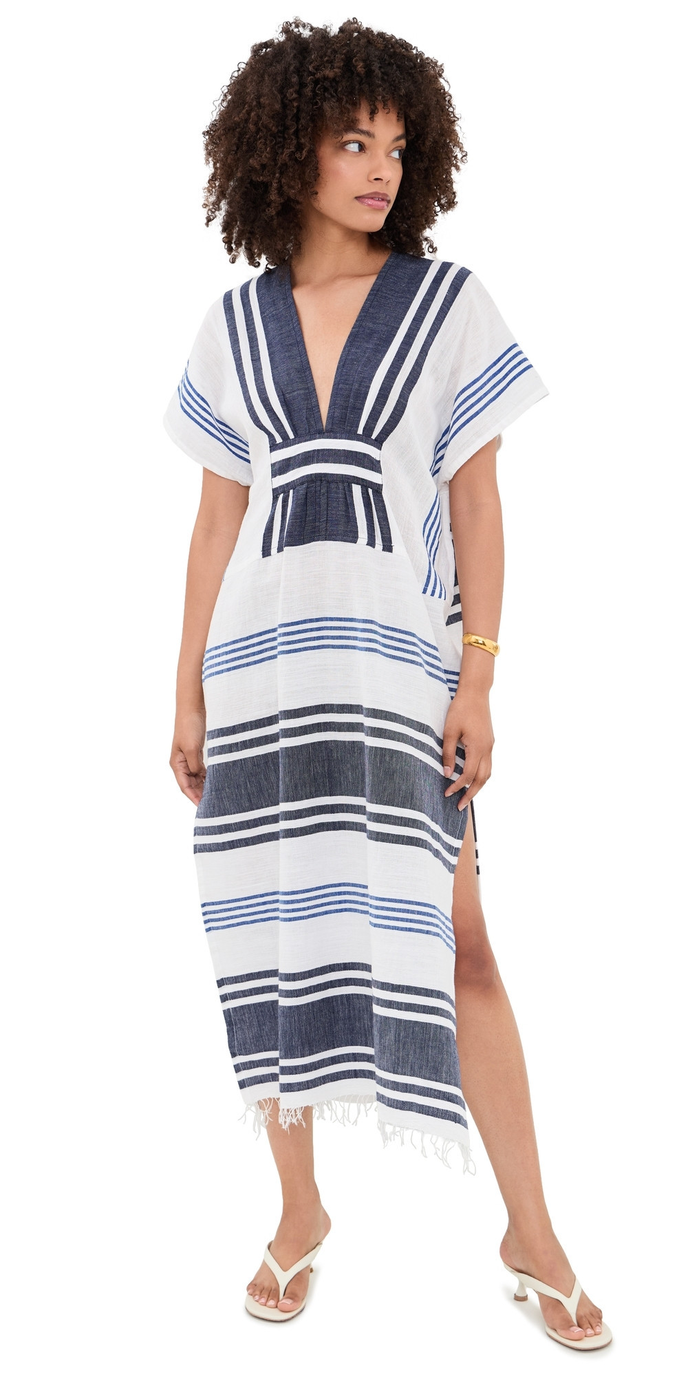 lemlem Gasira V Neck Caftan Marina Blue L | Shopbop