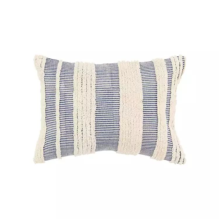 New! Navy and Natural Tufted Stripes Lumbar Pillow | Kirkland's Home