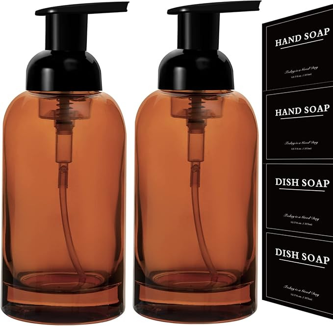 rejomiik 2 Pack Foaming Soap Dispenser Thick Glass Foam Hand Soap Dispenser for Bathroom or Kitch... | Amazon (US)