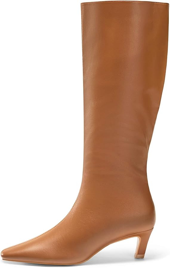 Coutgo Womens Knee High Boots Square Toe Kitten Heel Tall Boots Side Zipper Dressy Fall Shoes | Amazon (US)