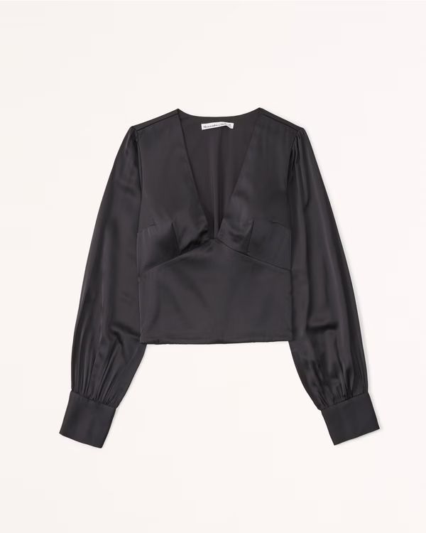 Long-Sleeve Satin Puff Sleeve Top | Abercrombie & Fitch (US)