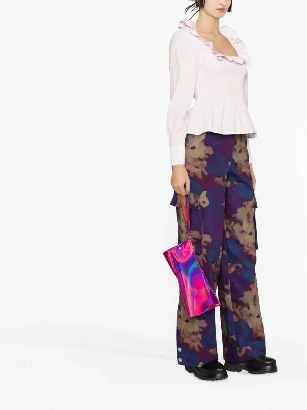 GANNI ruffle-trim Shirred Top - Farfetch | Farfetch Global