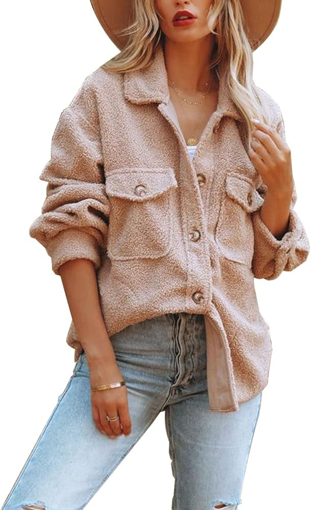 Nirovien Womens Oversized Fleece Jakcets Button Down Sherpa Shacket Fuzzy Coats Casual Warm Teddy... | Amazon (US)