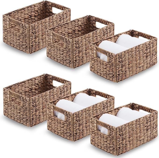 Woven Baskets for Storage Natural Wicker Hyacinth Storage Basket with Firm Built-in Handles, Hand... | Amazon (US)