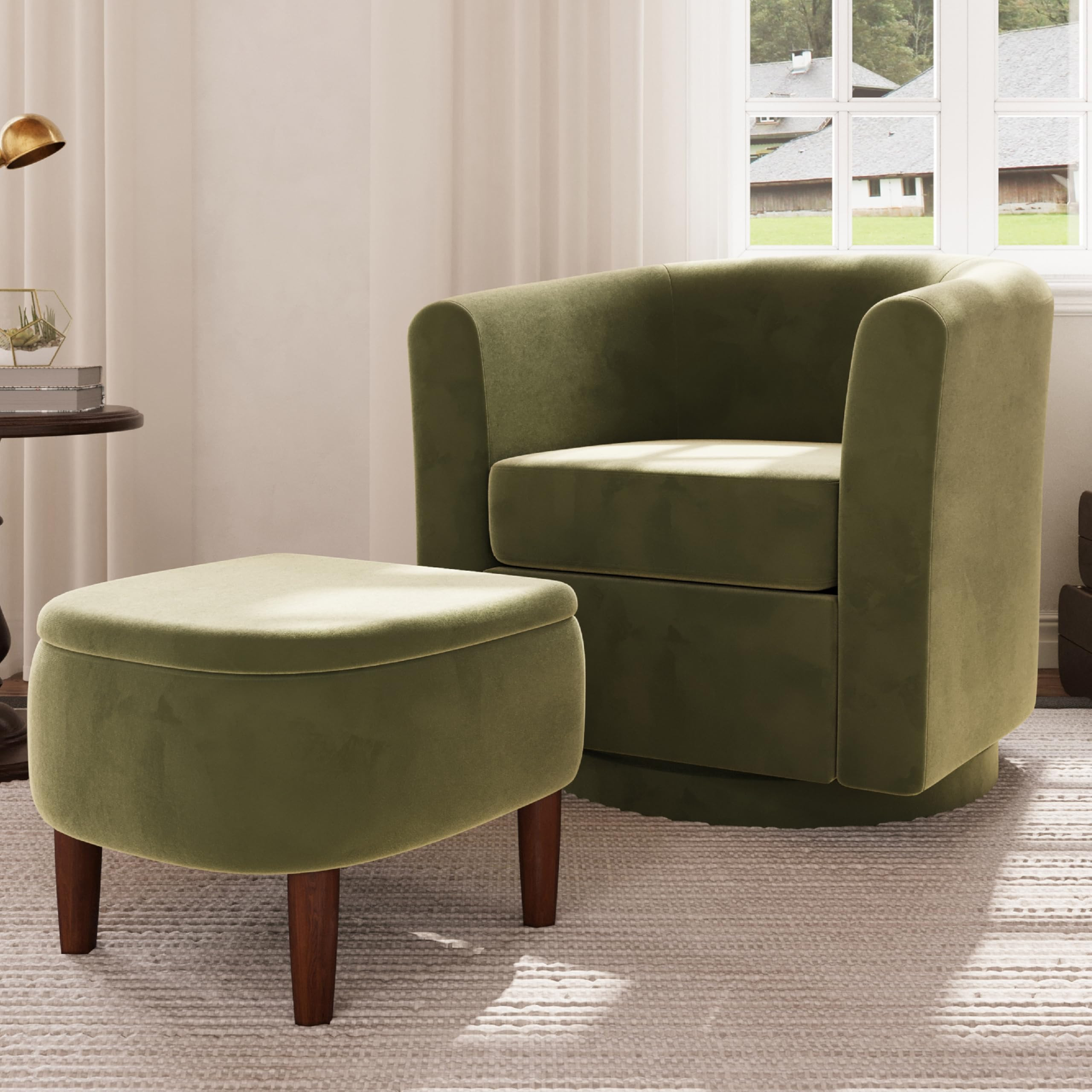 Swivel Accent Chair and Storage Ottoman Set, Modern 360°Swivel Velvet Barrel Chair, Small Uphols... | Amazon (US)
