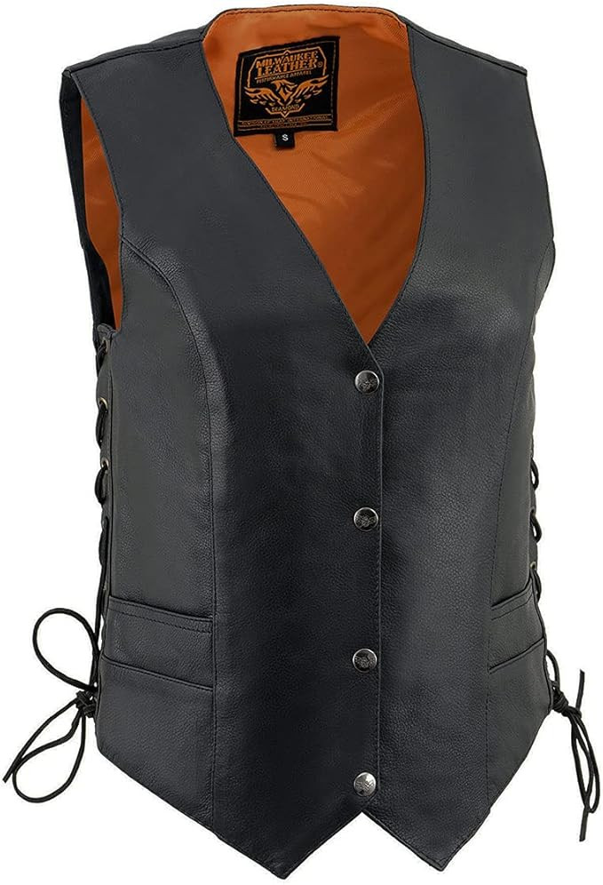 Milwaukee Leather ML1254 Women's Black Premium Leather Side Lace Motorcycle Rider Vest w/Milwauke... | Amazon (CA)