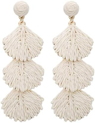 Raffia Shell Earrings for Women, Summer Beach Vacation Jewelry, Lightweight Handmade Dangle Earri... | Amazon (US)