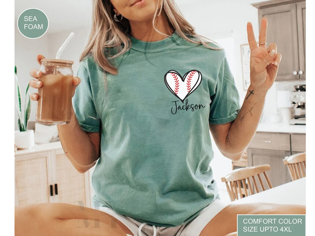 Baseball Mom Shirt Comfort Colors, Custom Baseball Pocket Shirt, Baseball Gift, Baseball Heart Sh... | Etsy (US)