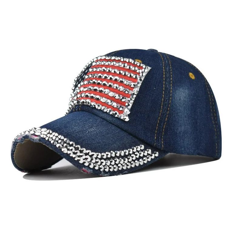 Xysaqa Bling Rhinestone Baseball Cap Patriotic Hat for Women Men American Flag Vintage Distressed... | Walmart (US)