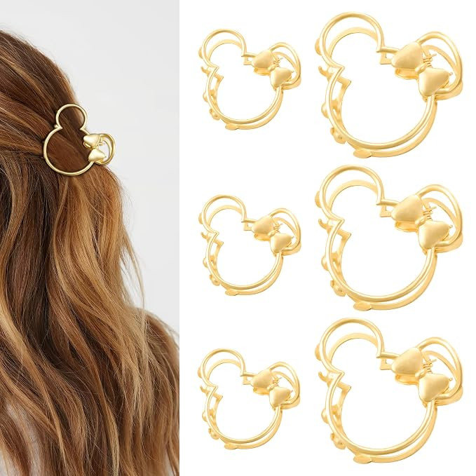 6 Pack Large Metal Claw Clips, Gold Hair Clips, Thick Hair Barrette Hair Clips for Mouse Ears The... | Amazon (US)