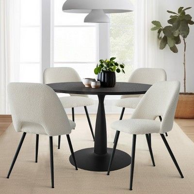 Haven+Edwin 5-Piece Black Round-Shaped Dining Table Set With 4  Upholstered Bouclé Fabric Dining... | Target