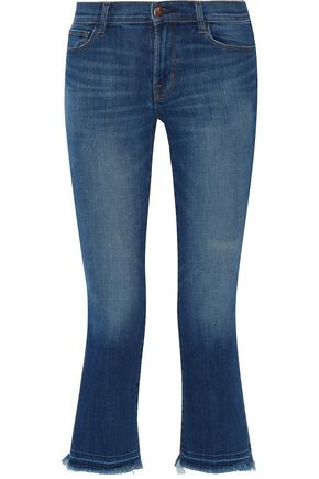J Brand Woman Selena Cropped Frayed Mid-rise Bootcut Jeans Mid Denim Size 29 | The Outnet US