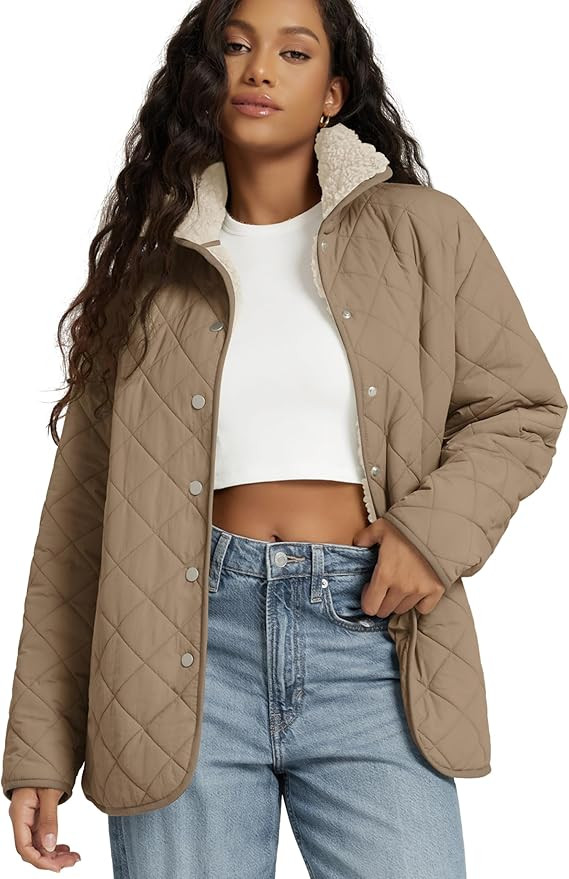 ODODOS Women's Sherpa Lined Insulated Jacket Snap Front Long Sleeve Coat Winter Warm Outerwear wi... | Amazon (US)