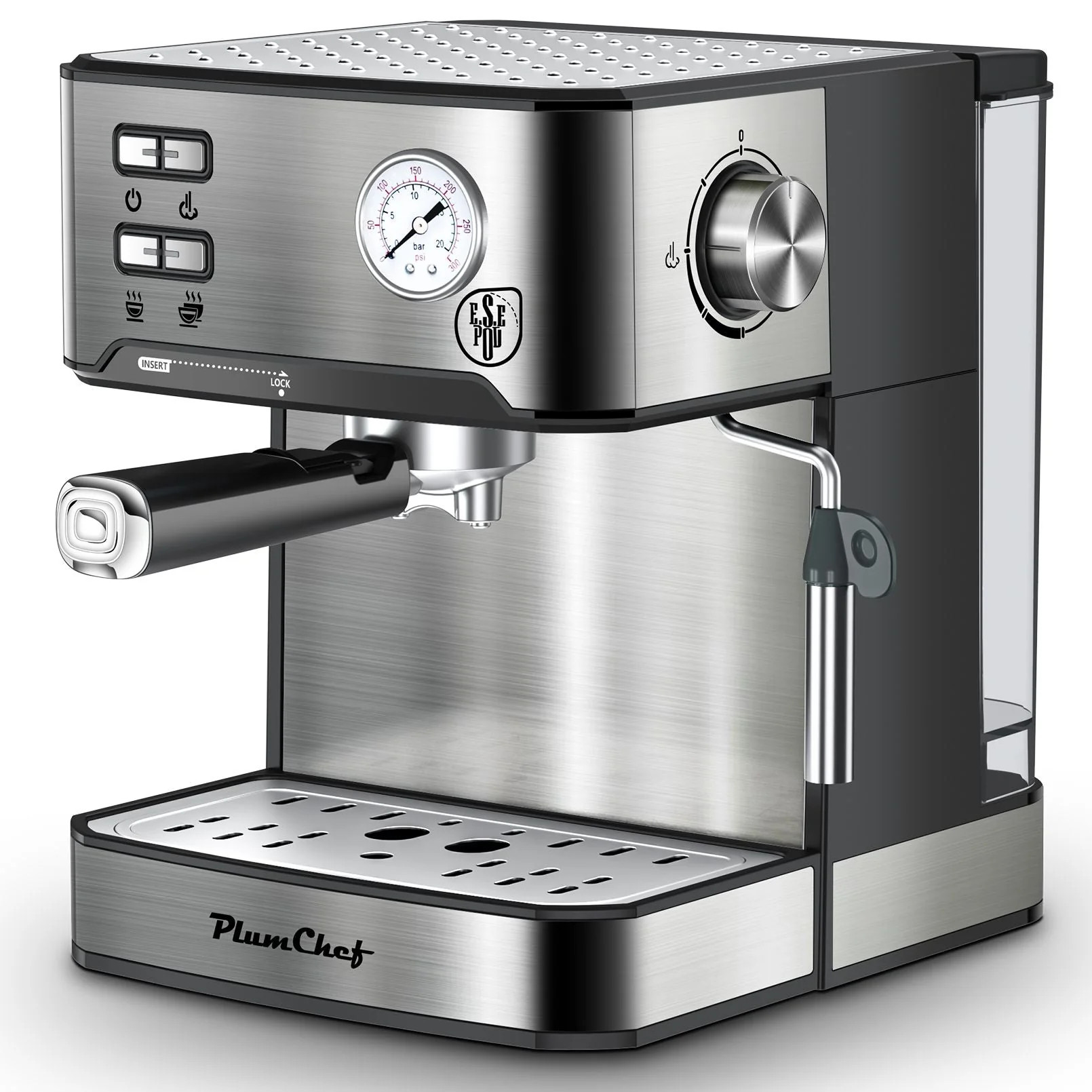 PlumChef Espresso Machine 20 Bar Professional Compact Household Coffee Espresso Maker with Milk Frother Steam Wand Pressure Gauge 54oz Water Tank Low Noise and Fast Coffee Machine for Cappuccino Latte | Shop Simon