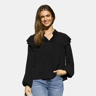 Women's Black Ruffled Shoulder Puff Sleeve Blouse - Cupshe-S-Black | Target