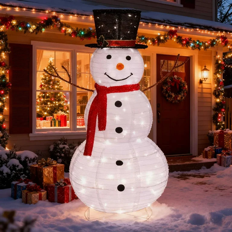 Zimtown LED Lighted Snowman Christmas Snowman w/ 180 LED Lights,Hat Christmas Outdoor Decoration | Walmart (US)