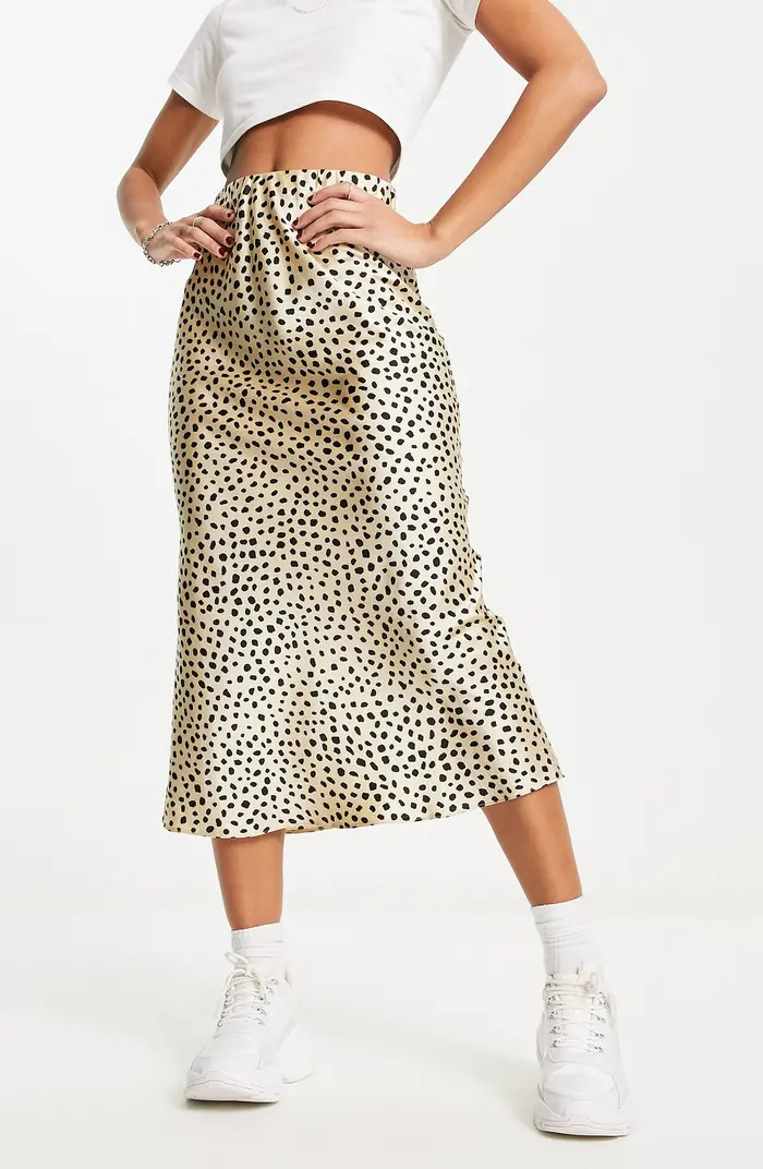 Animal Spot Bias Cut Satin Midi Skirt | Nordstrom