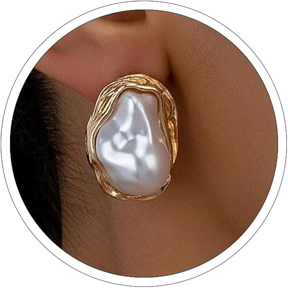 Big Baroque Pearl Earrings for Women Trendy Gold Pearl Statement Earrings Large Gold Chunky Earri... | Amazon (US)