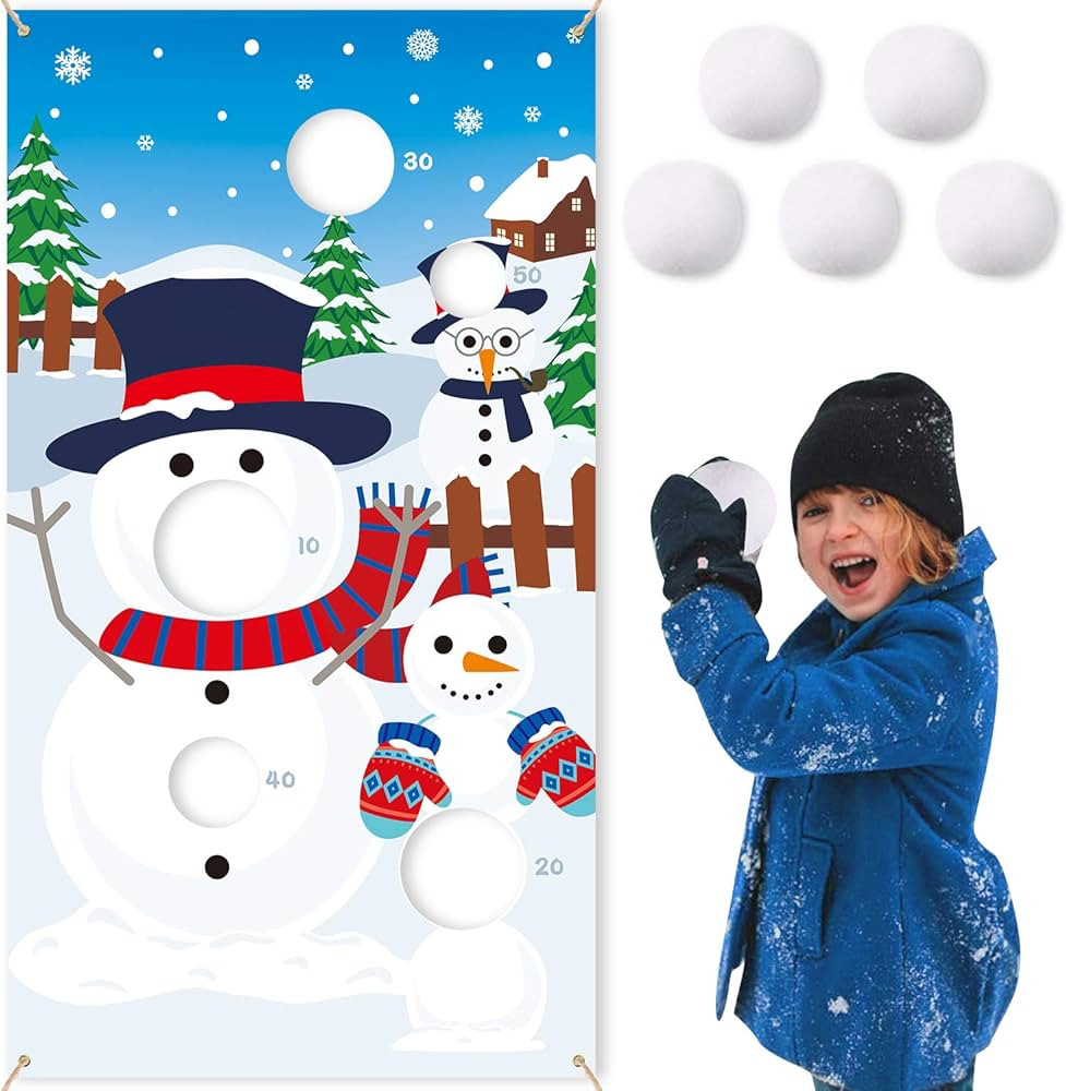 CiyvoLyeen Snowman Toss Games Banner, Winter Christmas Holiday Party Cornhole Game with 5 Snowbal... | Amazon (US)