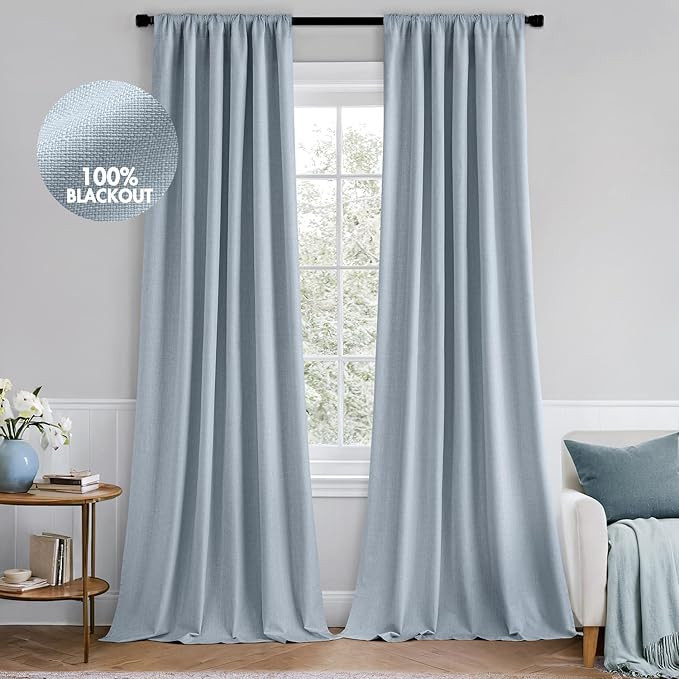MIULEE 100% Blackout Curtains 84 Inch Long 2 Panels Set for Bedroom, Thick Faux Linen Black Out C... | Amazon (US)