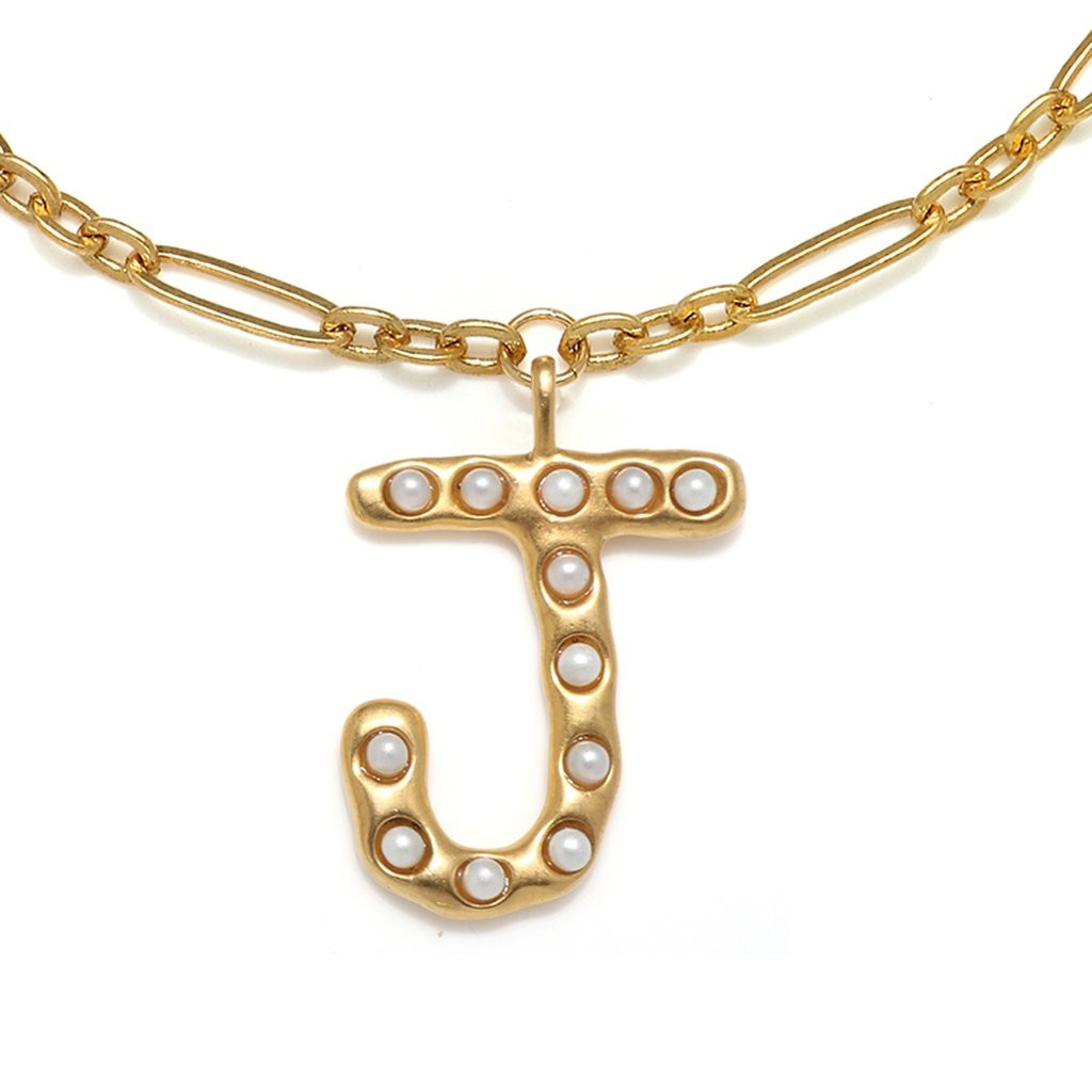 "J" Pearl Initial Talisman Necklace | Sequin