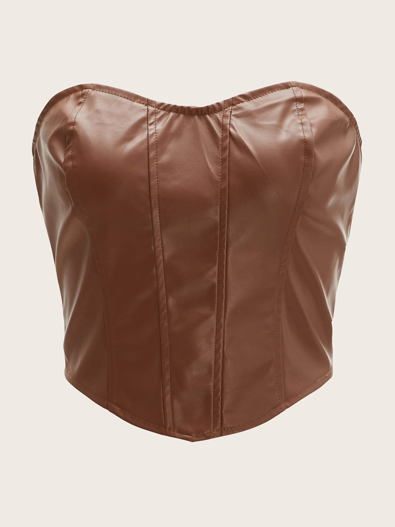 SHEIN ICON Zip Back Seam Front Asymmetrical Hem PU Leather Tube Top | SHEIN