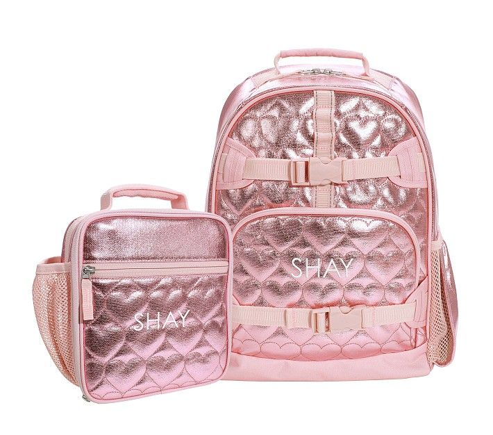 Mackenzie Pink Metallic Hearts Backpack & Lunch Bundle, Set of 2 | Pottery Barn Kids