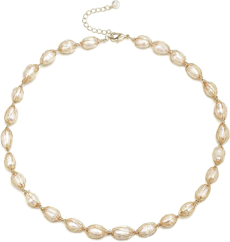 Flyonce Baroque Pearl/Shell Necklace for Women Chunky Dainty Irregular Large Cream Simulated Pear... | Amazon (US)