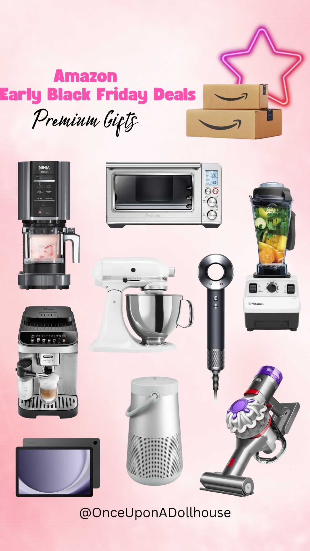 Amazon Early Black Friday Deals! Premium gifts

Mixer, blender, Samsung Galaxy tab, bluetooth speaker, Dyson Hair dryer, oven, espresso coffee machine, gift guide, Ninja ice cream maker, handheld vaccine 

#LTKSaleAlert #LTKGiftGuide #LTKHome