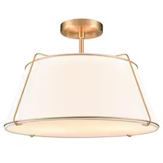 Light Society Lise 2-Light Brushed Brass/White Pendant with Fabric Shade LS-C556-AB - The Home De... | The Home Depot