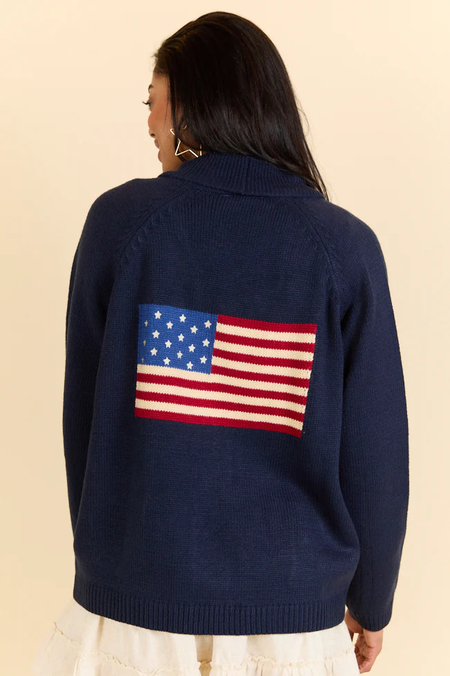 Patriot's Pride Navy Flag Embroidered Cardigan FINAL SALE | Pink Lily