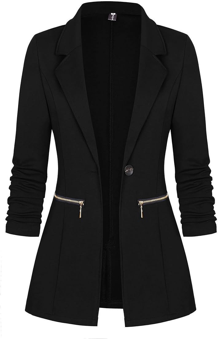 Genhoo Women's Long Sleeve Blazer Open Front Cardigan Jacket Work Office Blazer with Zipper Pocke... | Amazon (US)