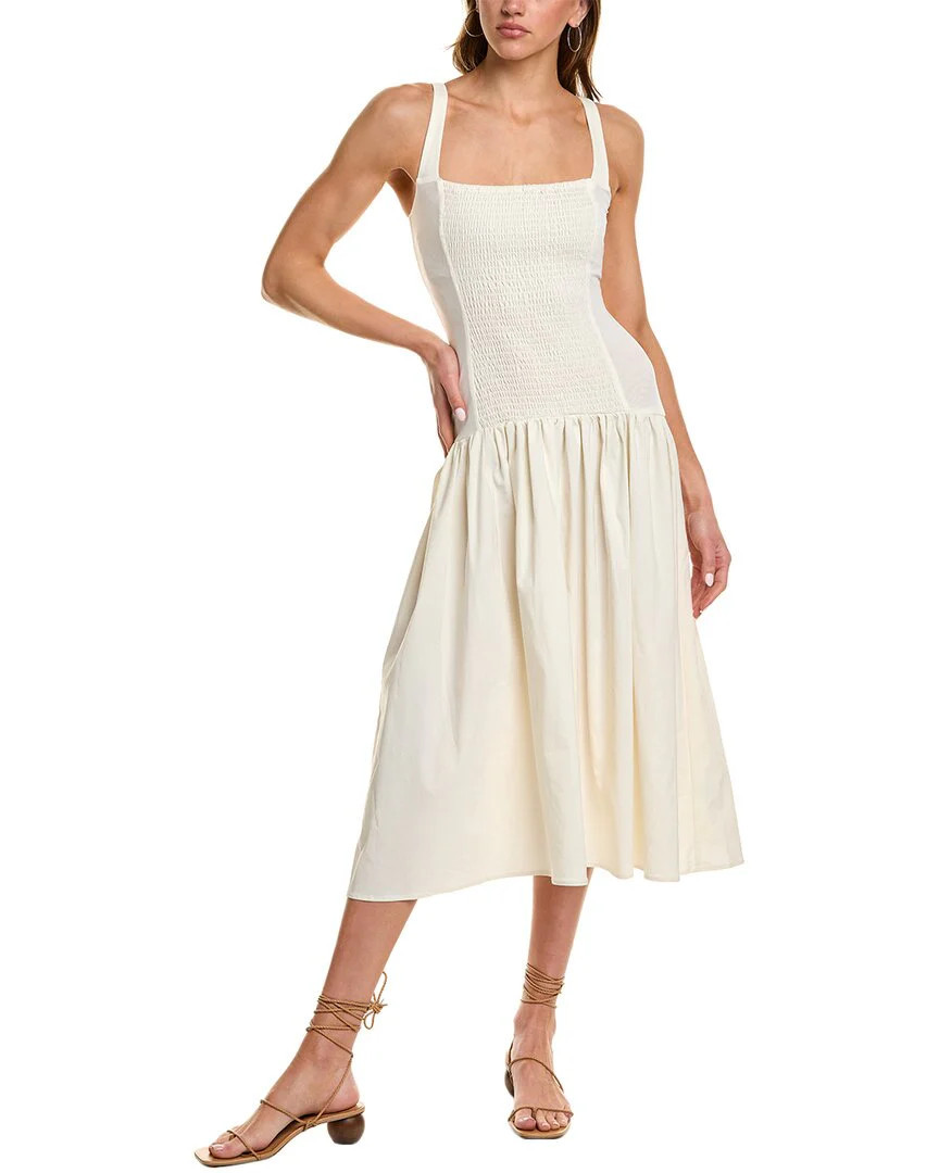 WeWoreWhat Smocked Drop-Waist Linen-Blend Midi Dress | Shop Simon