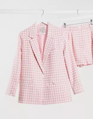 ASOS DESIGN 3 piece suit blazer in pink gingham | ASOS (Global)