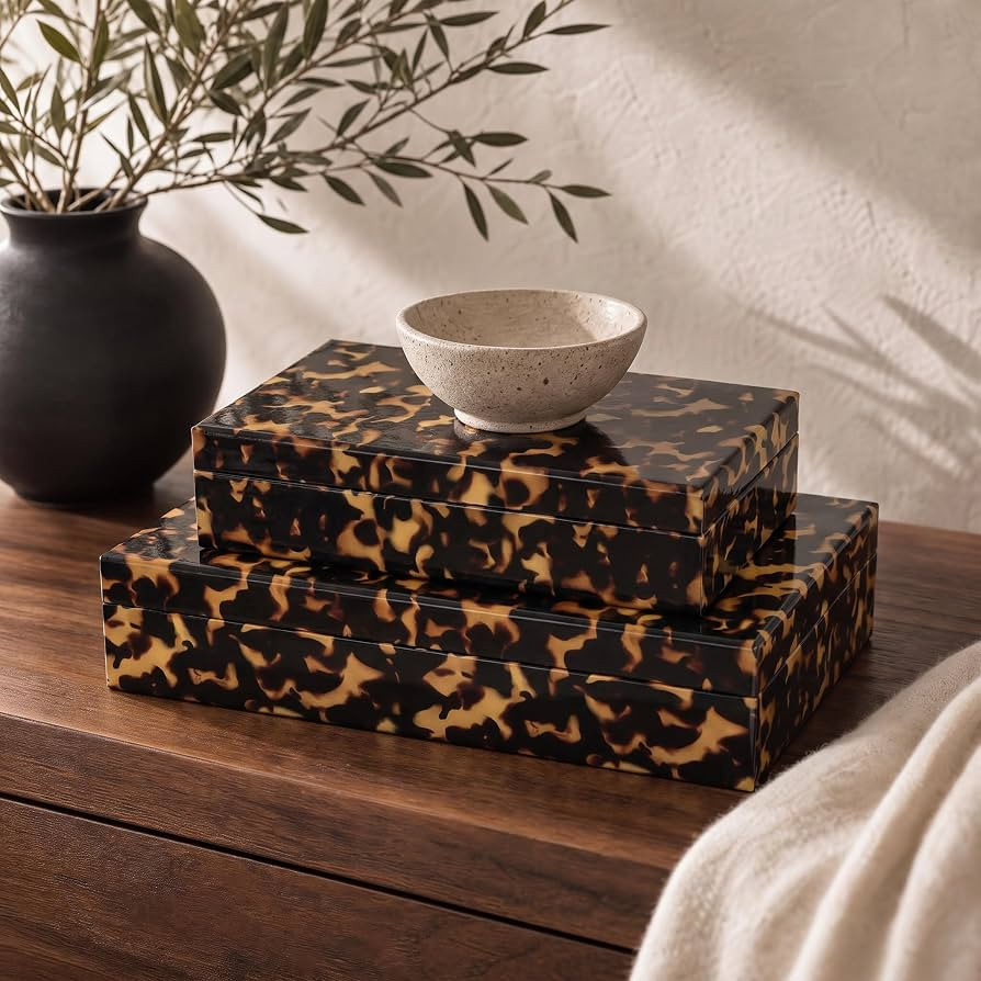 ZICOTO Decorative Storage Boxes - Set of 2 Tortoise Shell Organizer Boxes | Amazon (US)