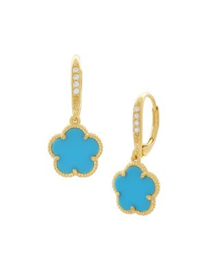Clover 14K Goldplated, Synthetic Turquoise & Cubic Zirconia Drop Earrings | Saks Fifth Avenue OFF 5TH