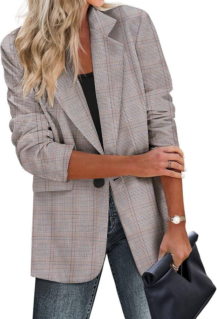 Zeagoo Womens Casual Blazers Pockets Long Sleeve Open Front Work Office Jackets Lapel Button Long... | Amazon (US)