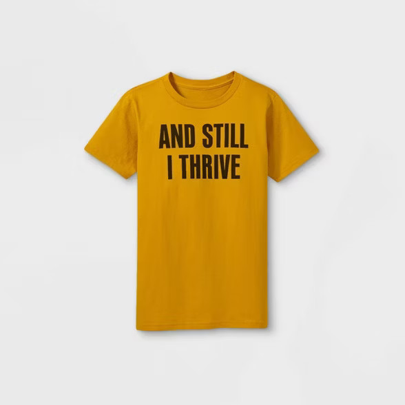 Black History Month Kids' 'And Still I Thrive' Short Sleeve T-Shirt - Gold | Target