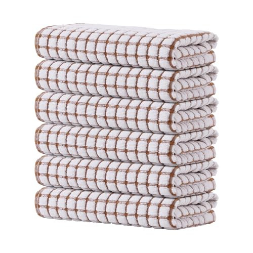 Kitinjoy Cotton 6 Pack Terry Kitchen Towels, Brown | Amazon (US)
