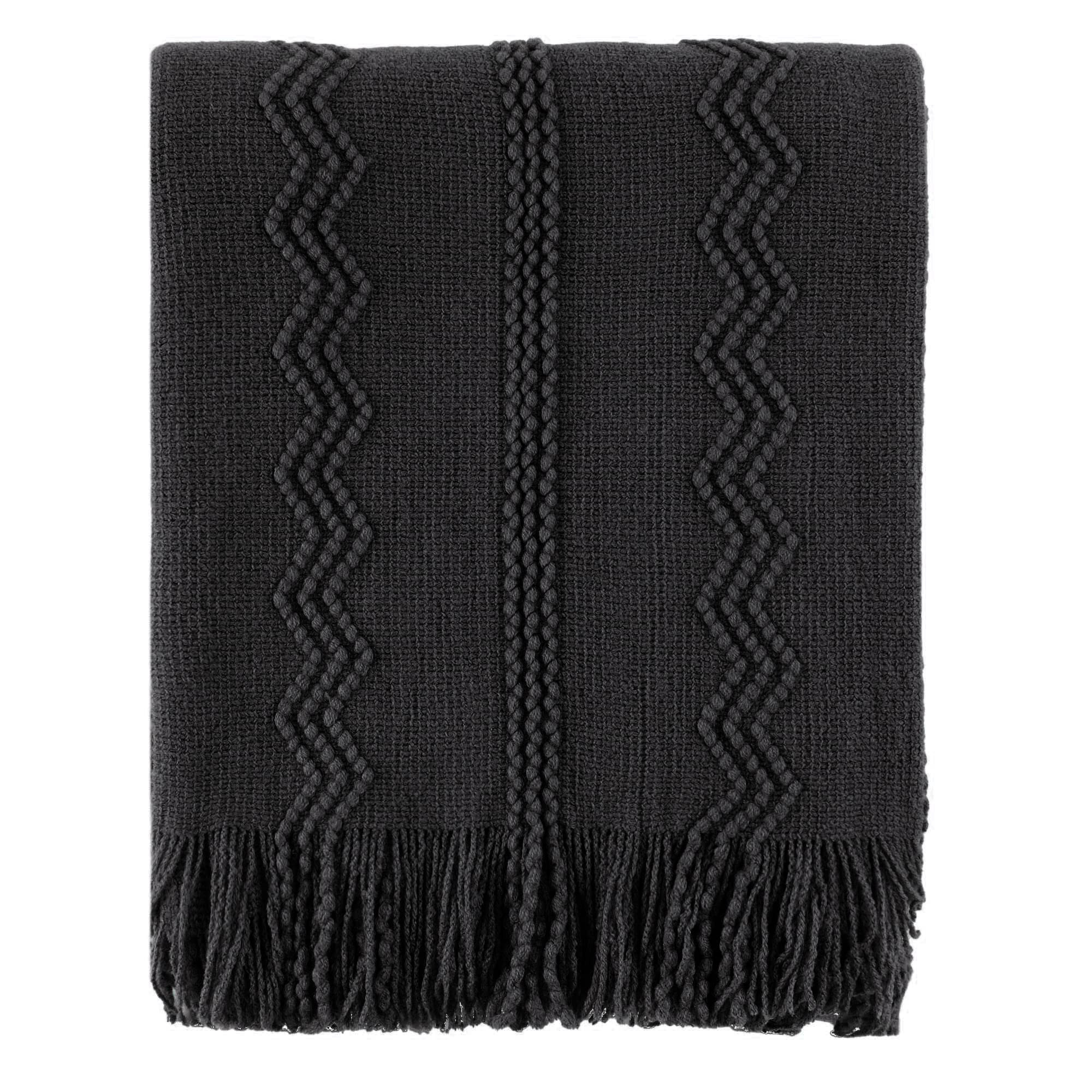 BATTILO HOME Black Throw Blanket with Fringe Geometric Bed Throws Dark Decorative Large Throw for Co | Amazon (US)