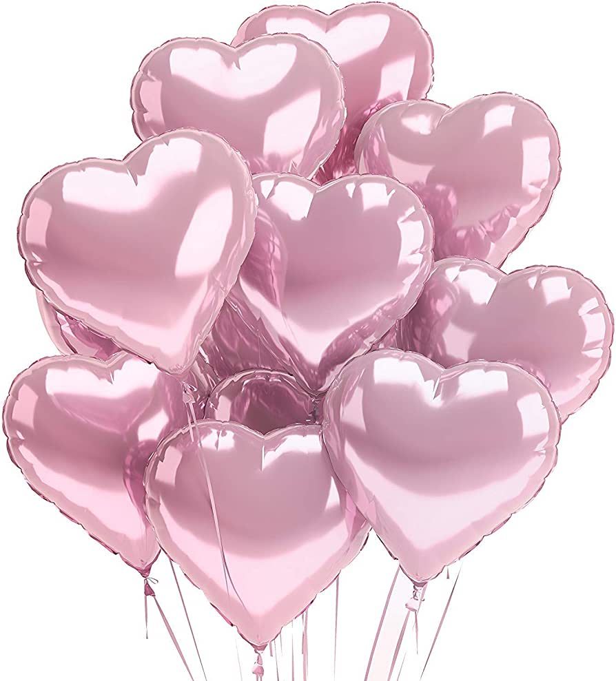 Pink Heart Balloons 12 PACK Rose Gold Valentines Day Mylar Balloon Set Metallic Foil Heart Shaped... | Amazon (US)