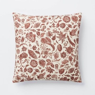 Floral Printed Square Throw Pillow Rust/Cream - Threshold&#8482; designed with Studio McGee | Target