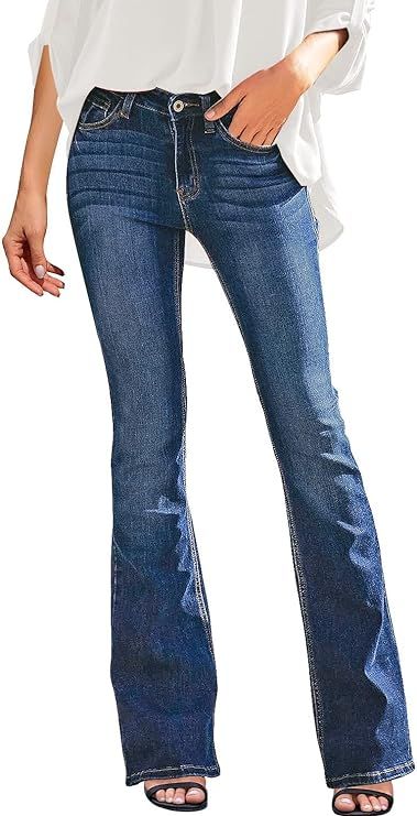 Uqnaivs Women's High Waisted Stretchy Flare Jeans Ripped Bell Bottom Denim Pants | Amazon (US)