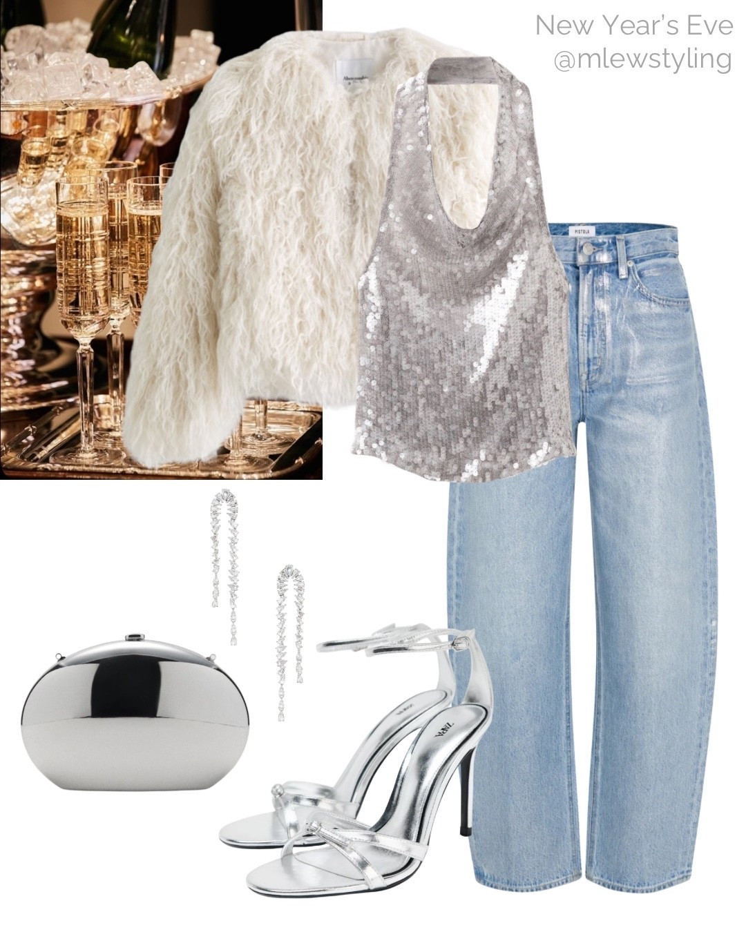 NYE look with silver 🩶

Tags: New Year’s Eve outfit, party look, holiday party, pistola silver jeans, Zara high heeled sandals, silver clutch bag, drop earrings, Abercrombie faux fur coat, silver top, Christmas party outfit, winter date night look

#LTKSeasonal #LTKHoliday #LTKootd