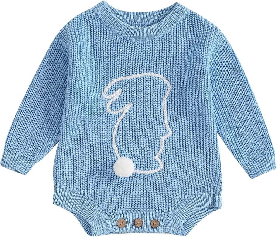 Newborn Baby Boy Girl Easter Outfit Bunny Knit Sweater Bubble Romper Oversized Long Sleeve Knit S... | Amazon (US)
