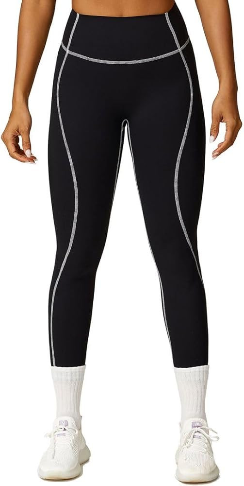 Women High Waisted Seamline Stretch Fit Leggings Tummy Control Athletic Tights Yoga Pants | Amazon (US)