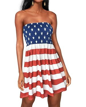 CHICGAL Summer Dresses for Women Beach Cover Ups Strapless Boho Floral Print Sundress | Amazon (US)