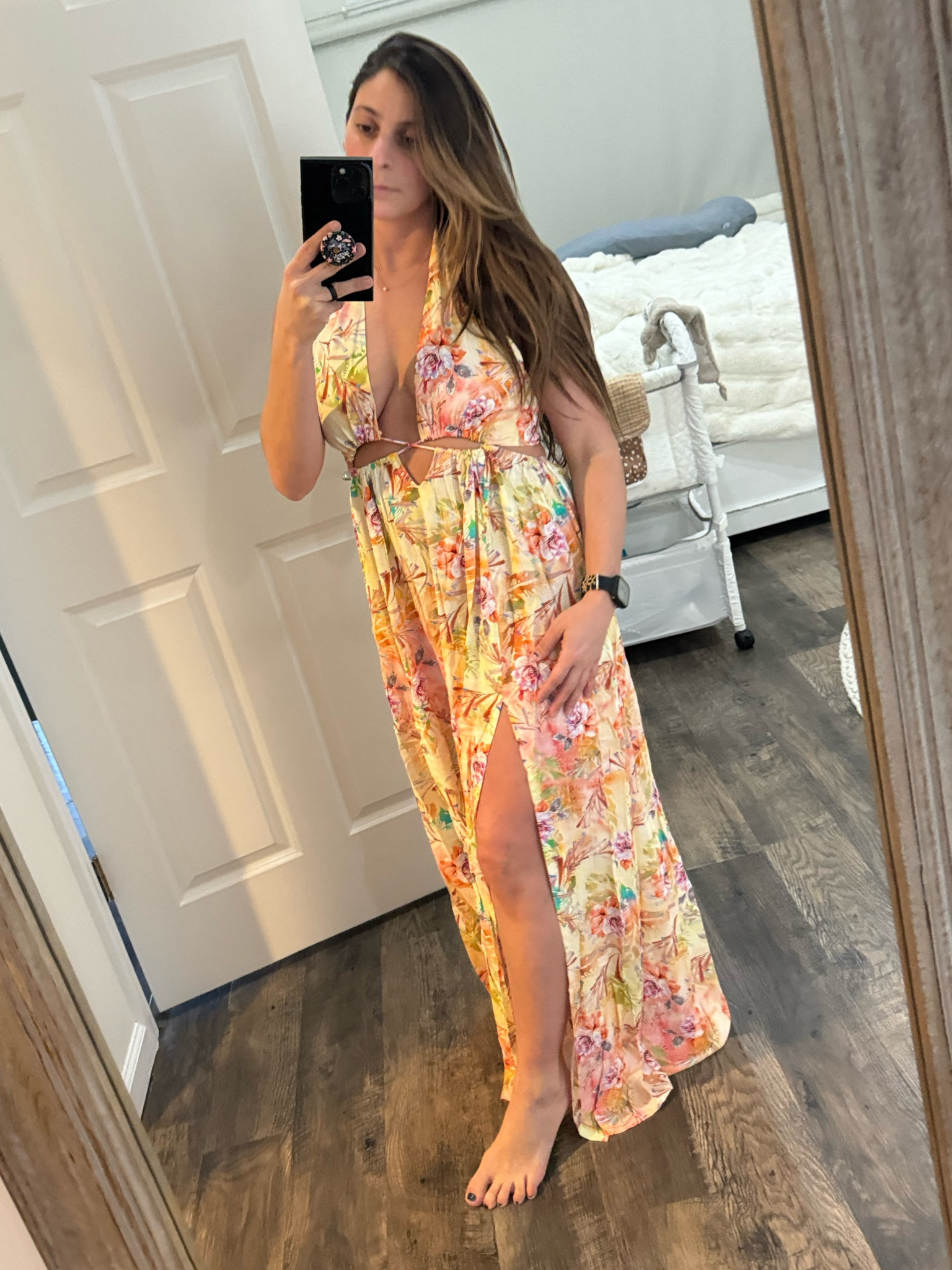 Beautiful maxi dress with slits in a stunning multi color look! Ties at neck halter look and ties at back to tighten to your size! No zipper just pull on which I love perfect for my postpartum body! #travel #ootd #maxi #dress #colorful 

#LTKstyletip #LTKfindsunder100 #LTKtravel