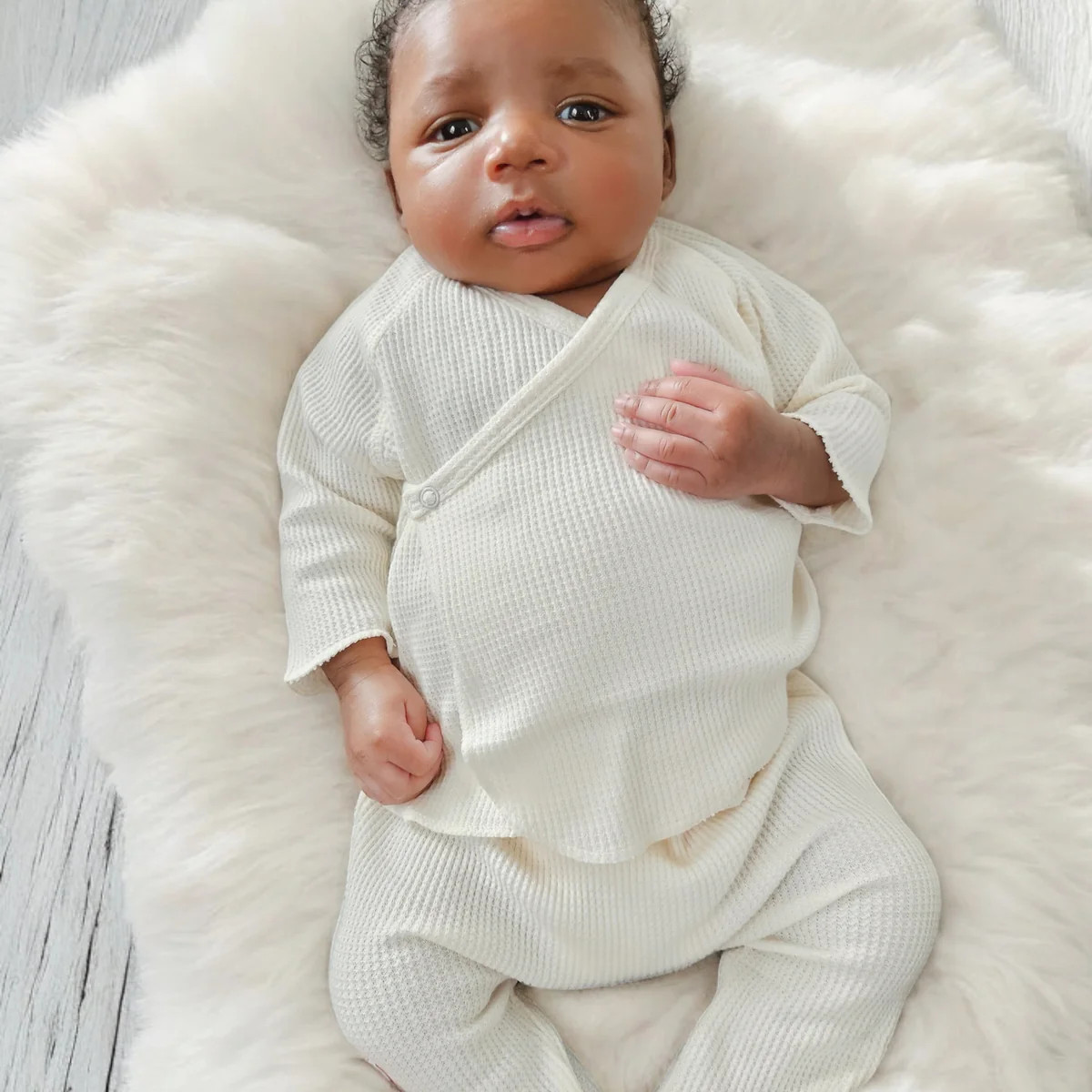 Organic Waffle Kimono & Pant Set, Snow | SpearmintLOVE